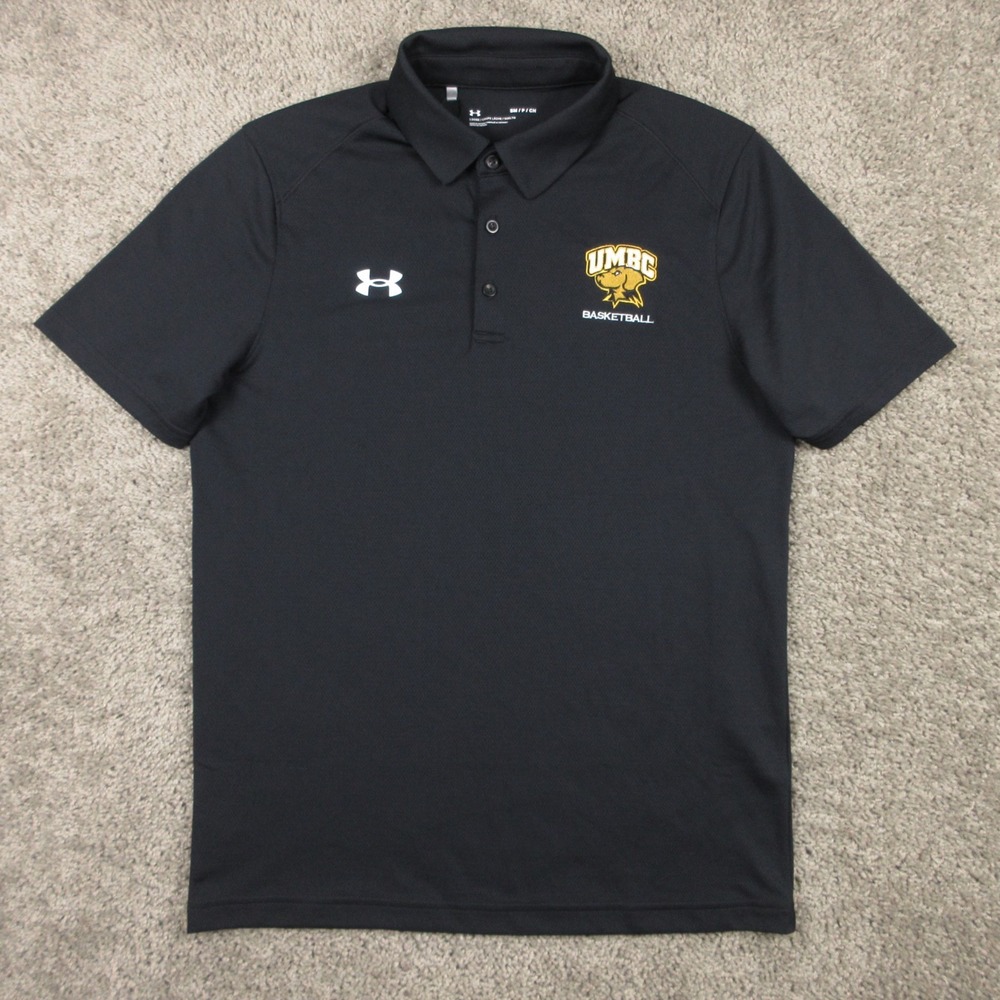 UMBC Retrievers Polo Shirt Mens Small Black Under Armour HeatGear Basketball EUC